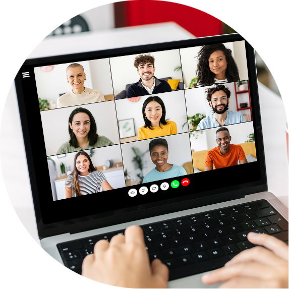 Team video call on a laptop